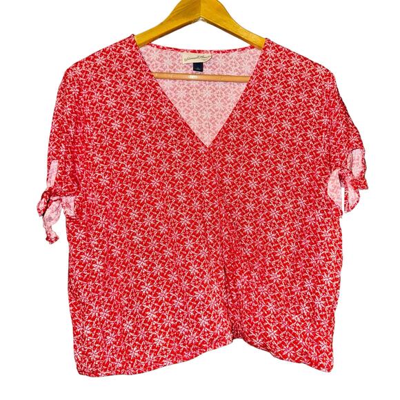 Universal Thread Red & White Cropped Wrap Blouse Women's Size Large Boho Western - Picture 1 of 7